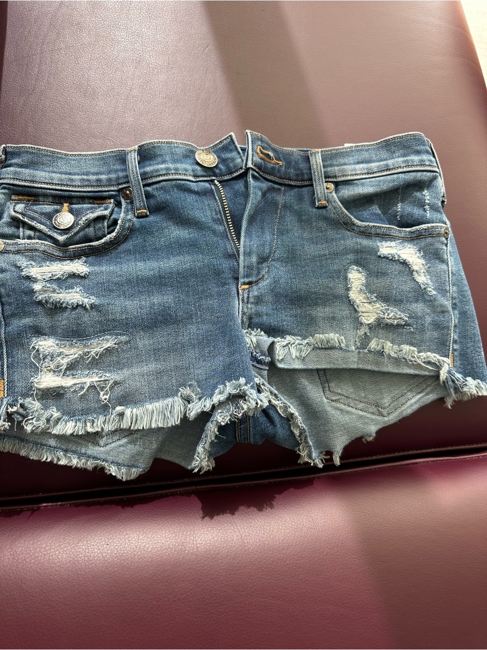 True Religion Joey Distressed Blue Denim Cutoff Shorts
